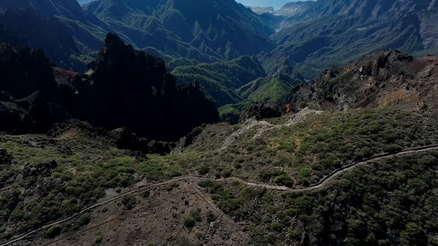 Aerial drone view of the landscape of La Palma, Canary Islands, Spain