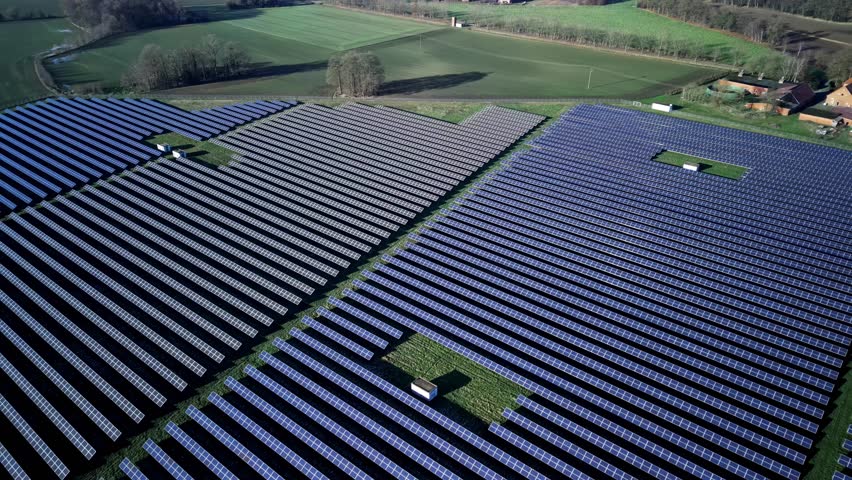 solar panel farm, view from drone Germany