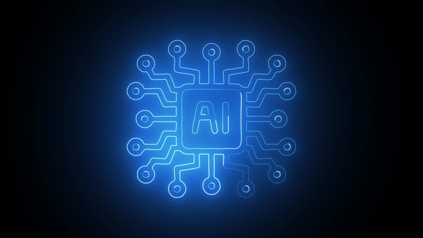 Computer processor icon, digital logotype CPU icon background 4k animation. computer cpu icon animation . computer cpu with setting gear icon.4k video.