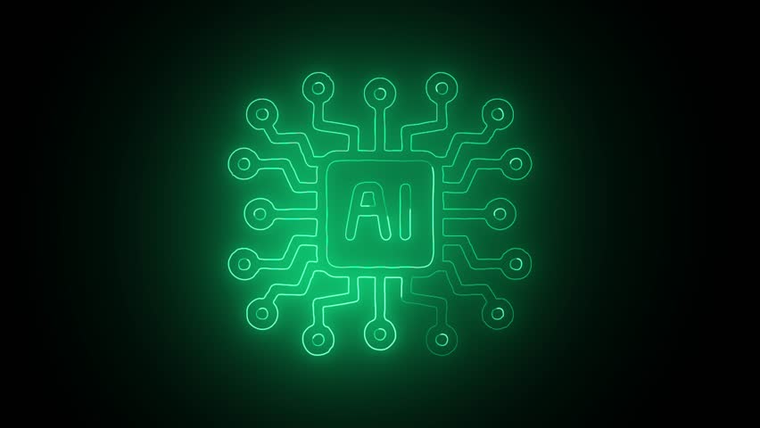 Computer processor icon, digital logotype CPU icon background 4k animation. computer cpu icon animation . computer cpu with setting gear icon.4k video.