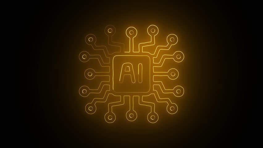 Computer processor icon, digital logotype CPU icon background 4k animation. computer cpu icon animation . computer cpu with setting gear icon.4k video.