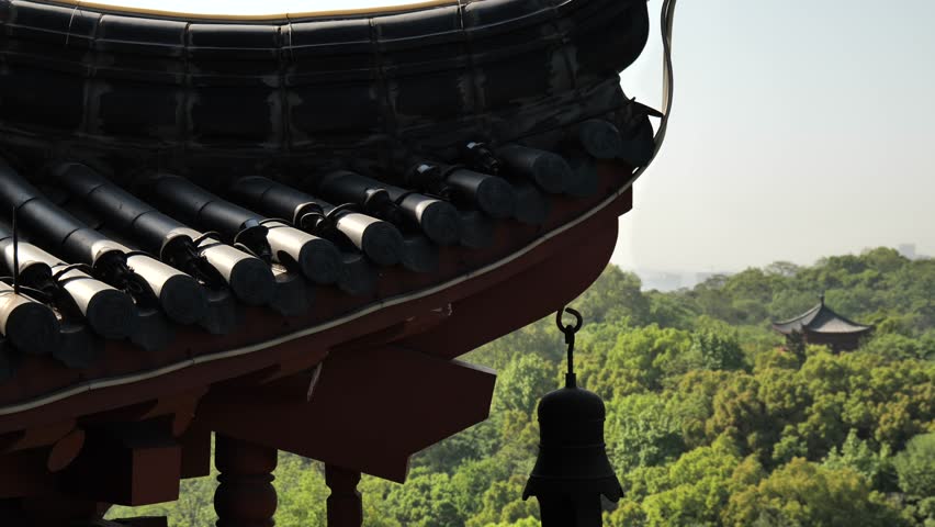 Close-up of ancient Chinese architecture, City God Pavilion in west lake Hangzhou China