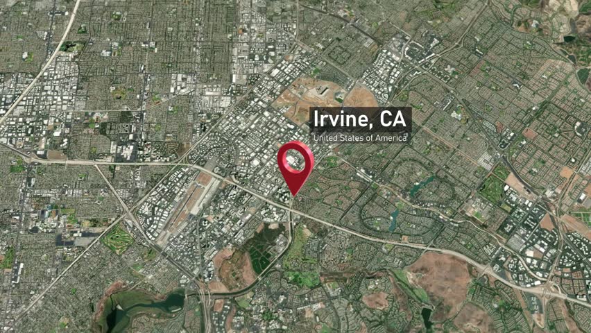 Irvine City Map Zoom (CA, USA) from Space to Earth