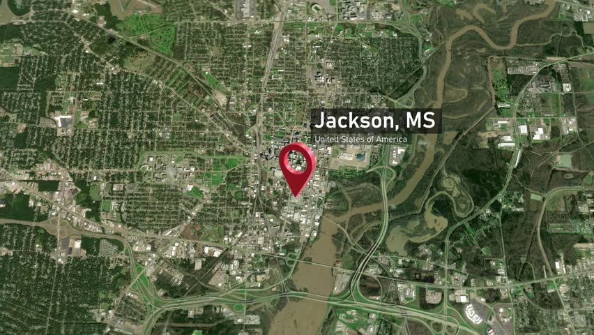 Jackson City Map Zoom (MS, USA) from Space to Earth