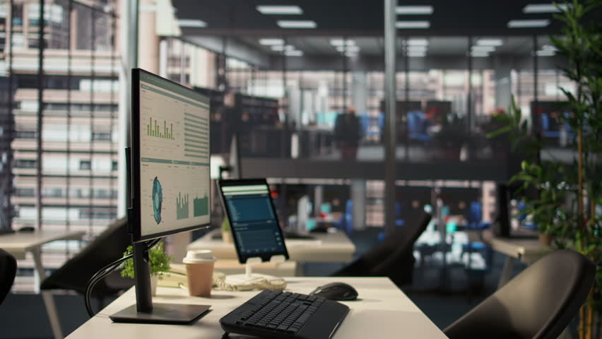 Luxurious business environment used in corporate culture and the industry, office space equipped with professional high tech tools and cubicles. Executive power in a modern company headquarters. - Powered by Shutterstock - Get 15% off with code: PIKWIZARD15