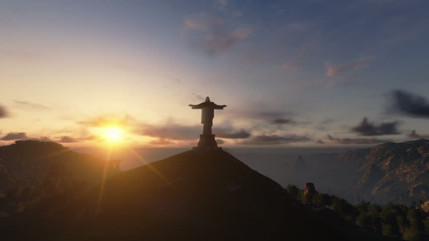 Christ the Redemeer at Sunset, Rio de Janeiro, camera panning