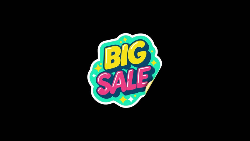 Eye-catching animation of a big sale sticker peeling off, revealing a discount message. Ideal for e-commerce, promotional campaigns, and marketing content to highlight special offers or sales.