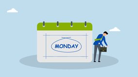 Monday blues, 4k animation of weary and drowsy businessman heading to the office with a calendar indicating Monday.  - Powered by Shutterstock - Get 15% off with code: PIKWIZARD15
