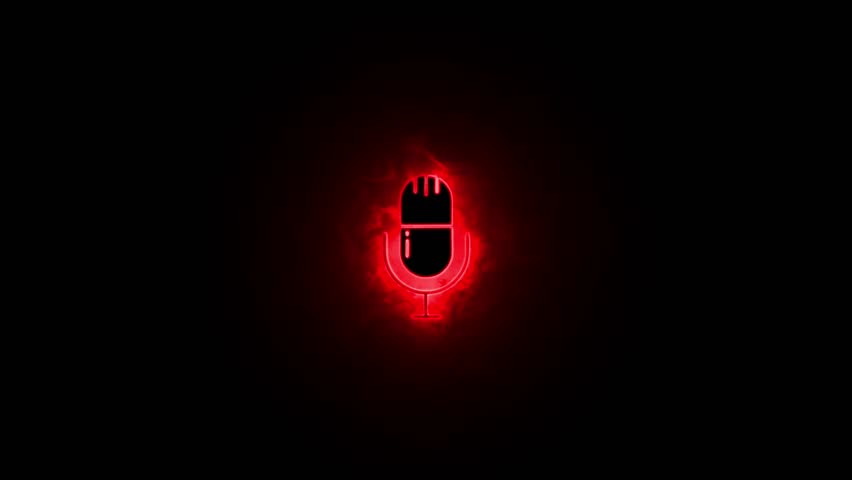 Voice recording podcast mic microphone icon animation. Audio microphone icon animation. radio wave of podcast microphone animation on the black background.