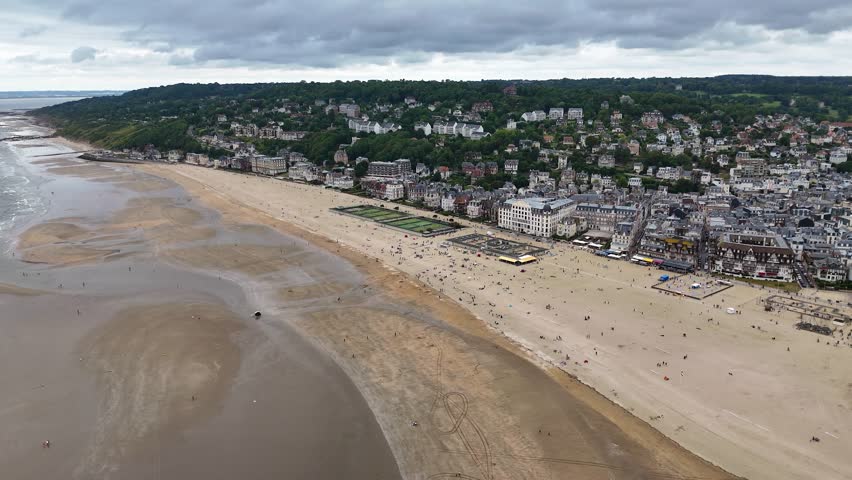 Aerial view of Trouville Beach (Grande Plage de Trouville) in France