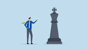 Challenge and strategy to win business competition, 4k animation of  entrepreneur with boxing glove battles large chess king.  - Powered by Shutterstock - Get 15% off with code: PIKWIZARD15