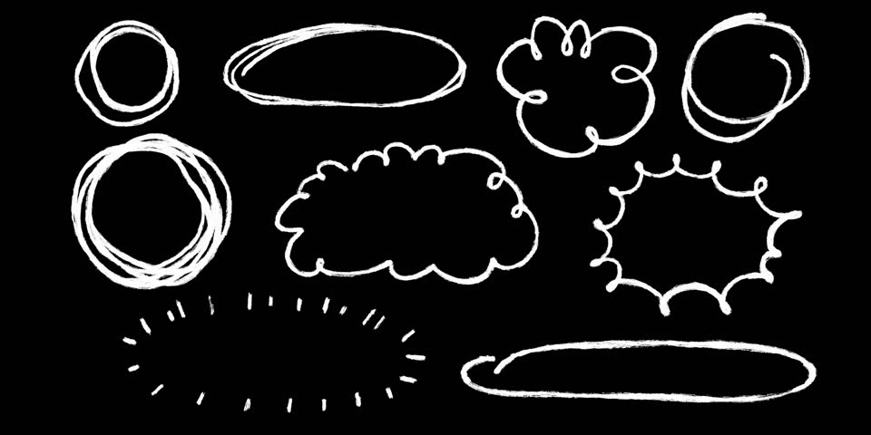 Pack of Hand-Drawn Animated Circles and Frames. Playful Highlighter, Doodle marker for selecting text. Doodle loop animation with Alpha channel. Marker, Brush, Pen, chalk White Elements.
