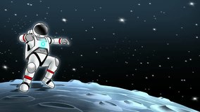 Looping 2D Animation of Astronaut Jumping on the Moon with Starry Sky, Meteor Streaks and Empty Space Background for Text or Design Elements Perfect for Scientific, Space, and Futuristic Themes - Powered by Shutterstock - Get 15% off with code: PIKWIZARD15