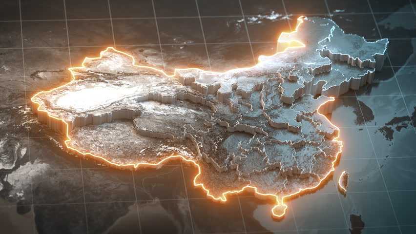China map with country regions outlines. Elements of this animation furnished by NASA. 3D Illustration