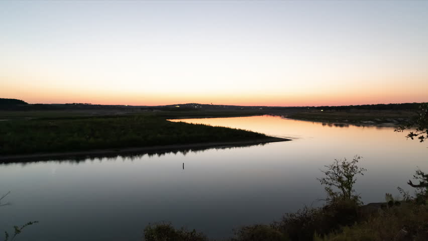 Twilight Timelapse of canyon lake in the Texas Hill Country, just after sunset
