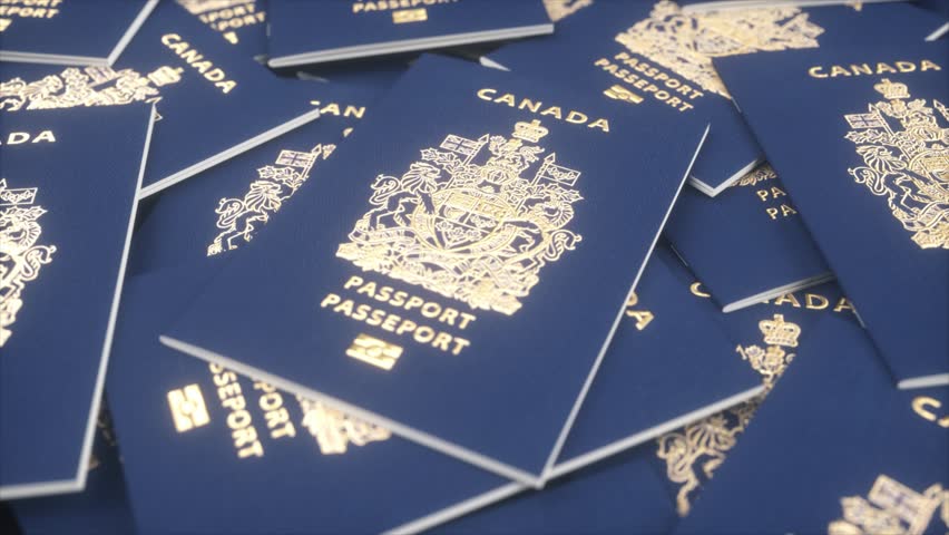 International passport of a Canadian citizen. Canada immigration, citizenship, travel and tourism concept