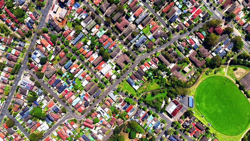 Panorama aerial drone view of western sydney Suburbs with Houses roads and parks in Sydney New South Wales NSW Australia