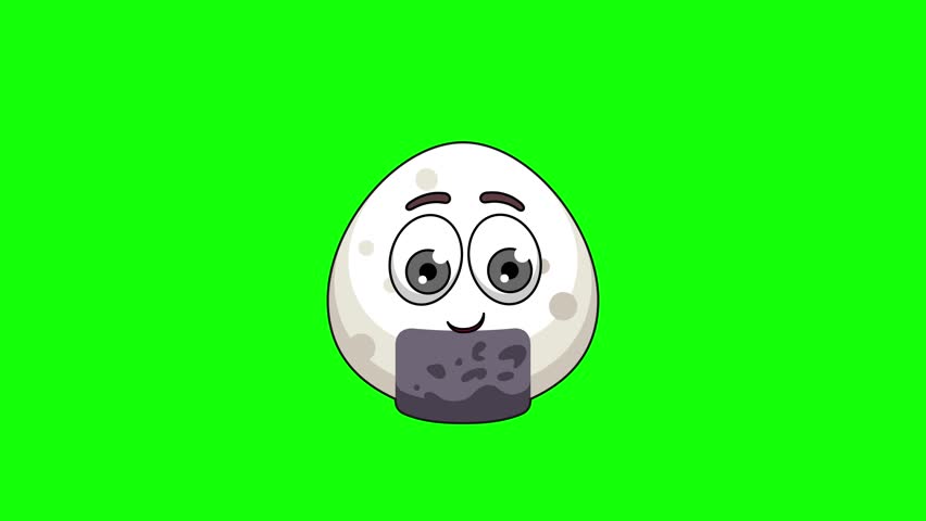onigiri rice ball cartoon emoji with a kiss expression, loop animation