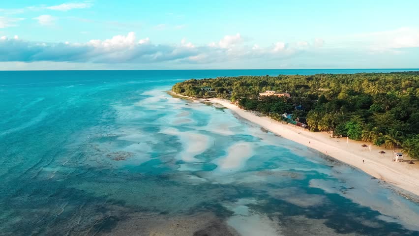 Aerial drone view of tropical coastline of Bohol Island at sunset, Philippines. High quality 4k footage