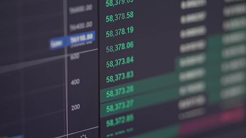 Monitor displaying cryptocurrency price chart with real-time fluctuations. Cryptocurrency trends. Digital finance concept showing monitor price chart. Cryptocurrency price chart analysis on monitor