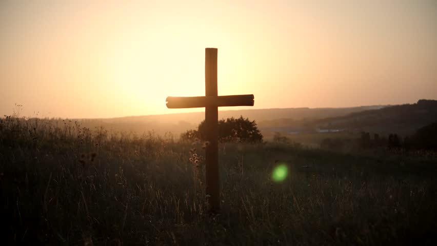 Summit Cross At Sunrise Mountain. Cathodic Religion Symbol. Christian Wooden Cross Crucifixion Of Jesus Christ. Cross On Top Mountain At Sunset. Christianity Religion Prayer. Crucifix Symbol On Hill