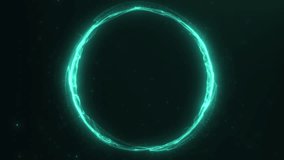 Dynamic shiny green plasma energy sphere on dark turquoise abstract background. Glowing circle, magic ring with particles field. Digital futuristic Vj sci fi swirling wavy orb. 4k 60fps looped graphic - Powered by Shutterstock - Get 15% off with code: PIKWIZARD15