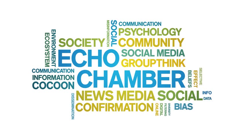 Echo Chamber animated word cloud,text design animation tag kinetic typography seamless loop.