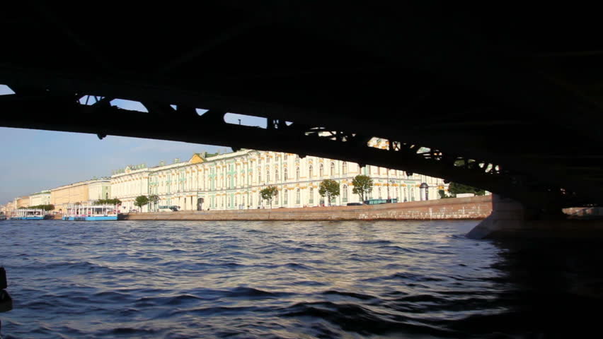 Palace bridge on Neva river in St. Petersburg Russia - shooting from boat