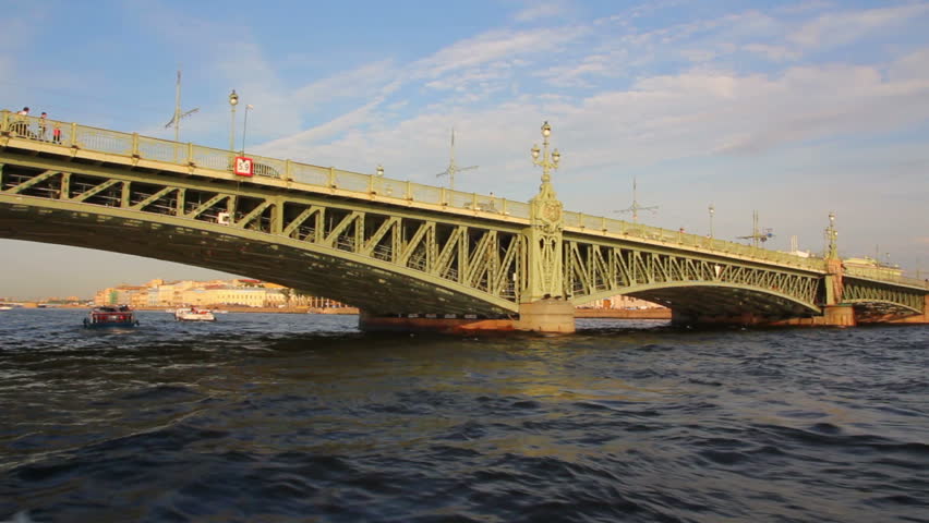Trinity Bridge on Neva river in St. Petersburg Russia - shooting from boat