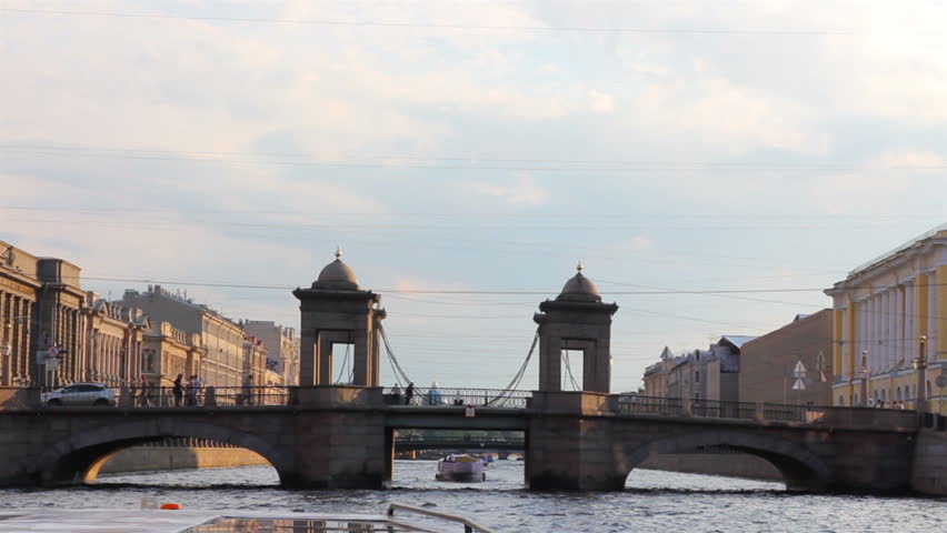 Lomonosov Bridge on Fontanka river in St. Petersburg Russia - shooting from boat