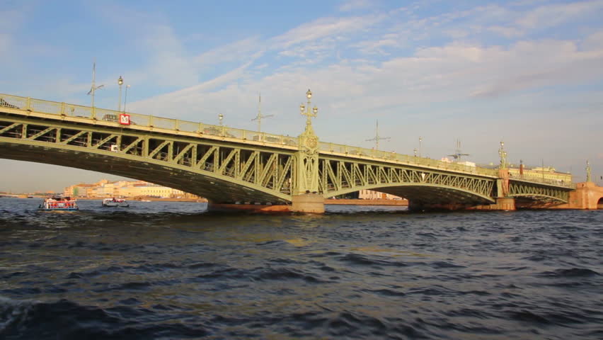 Trinity Bridge on Neva river in St. Petersburg Russia - timelapse shooting from