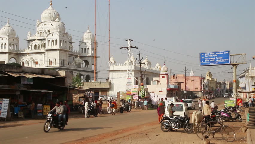 PUSHKAR, INDIA - NOVEMBER 21: View of town street on November 21, 2012 in