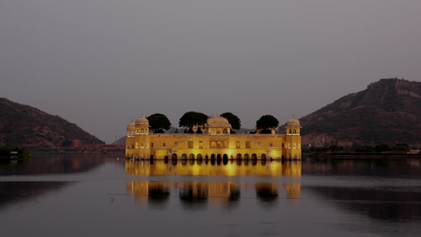 jal mahal palace on lake in Jaipur India at evening - timelapse