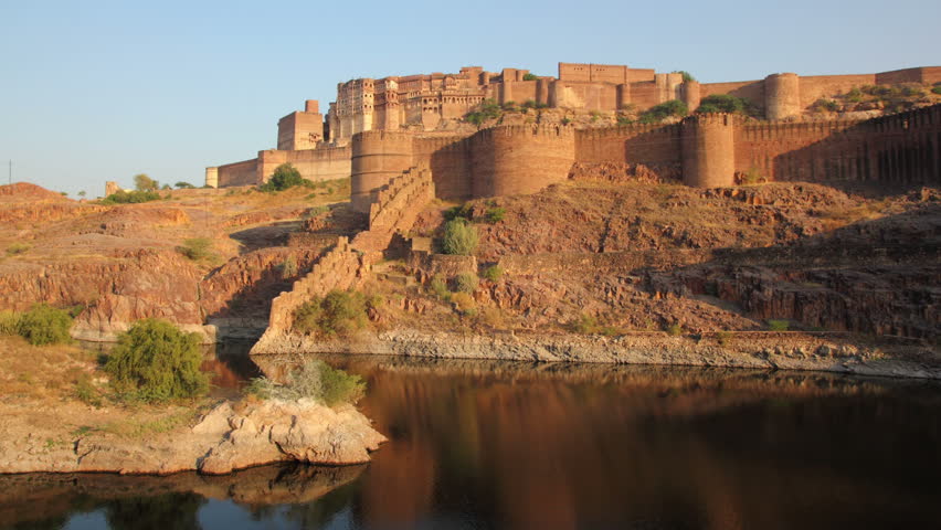 evening timelapse with fort and lake in Jodhpur India