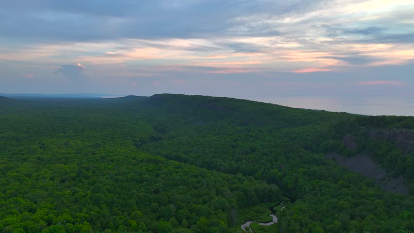 A stunning sunset over the Porcupine Mountains in Michigan
