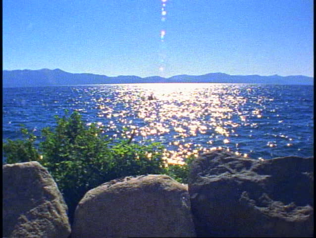 Lake Tahoe, wide shot, still, rocks