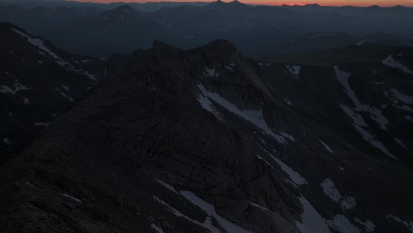 Sunset sundown Mount Blue Sky Evans Bierstadt Front range fourteener aerial drone Rocky Mountains Colorado Grays and Torreys snowcap peak spring summer Quandary Ten Mile Range Breckenridge pan up