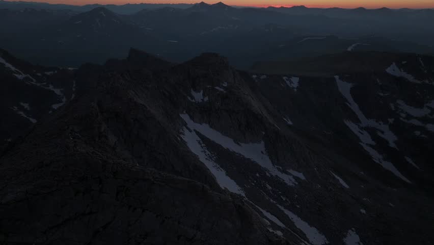 Sunset sundown Mount Blue Sky Evans Bierstadt Front range fourteener aerial drone Rocky Mountains Colorado Grays Torreys snowcap peak spring summer Quandary Ten Mile Range Breckenridge forward pan up