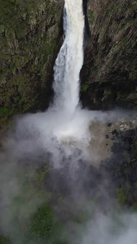 Vertical Aerial View of Wallaman Falls, Natural Landmark of Queensland, Australia, UNESCO World Heritage SIte