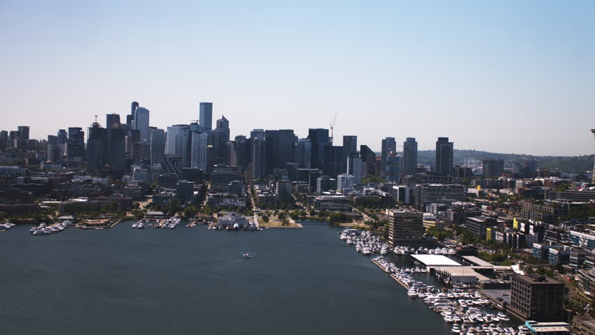 Aerial View Shot of Seattle WA, Washington USA, day, summer