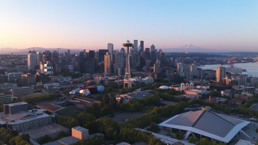 Aerial View Shot of Seattle WA, Washington USA