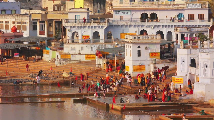 Ritual bathing in holy lake on November 21, 2012 in Pushkar, Rajasthan, India.