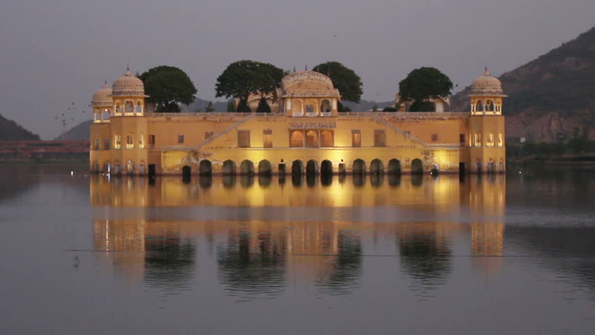 jal mahal palace on lake in Jaipur India at evening - timelapse