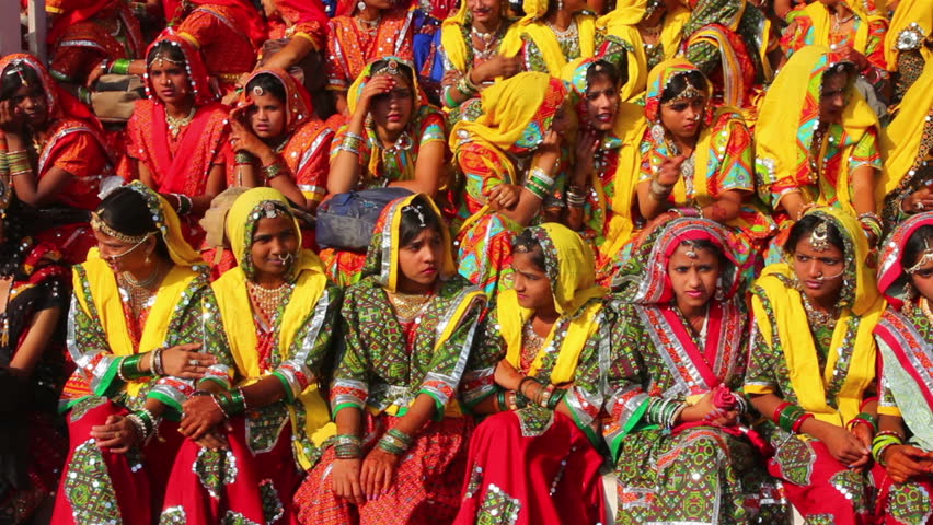 PUSHKAR, INDIA - NOVEMBER 21: Group of Indian girls in colorful ethnic attire