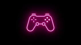 Neon gamepad sign animation, uniform vertical rotation. Glowing neon 3D joystick icon, looped spin. Game station controller, play console, joypad for videogames. Pink, purple, red colors - Powered by Shutterstock - Get 15% off with code: PIKWIZARD15