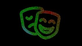 Icon theater masks is made up of LED square shapes that shimmer and flicker. There are black dead diodes. In-Out looped. Alpha BW at the end - Powered by Shutterstock - Get 15% off with code: PIKWIZARD15