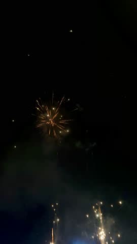 4k footage of beautiful sparkling fireworks show and play at night sky. Fireworks are often done to celebrate new year, christmas, theme park, or special events. Happy New Year.