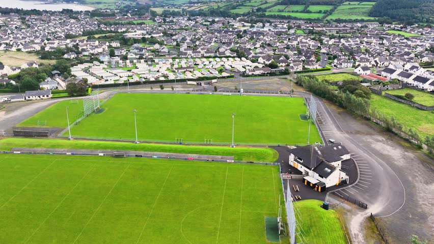 Aerial video of Páírc Mac Uílín Ballycastle GAC GAA Hurling Club Ballycastle Co Antrim Northern Ireland 