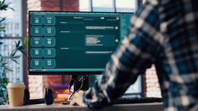 Man at home asking questions to AI LLM chatbot virtual assistant answering user prompts. Person receiving helpful information from artificial intelligence large language model program on PC, camera B - Powered by Shutterstock - Get 15% off with code: PIKWIZARD15