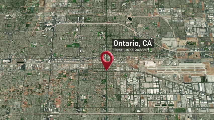 Ontario City Map Zoom (CA, USA) from Space to Earth